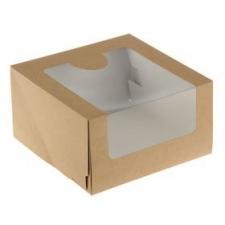 Коробка для торта 18х18 см, h 10 см, С ОКНОМ, картон Крафт или белая (120) Арт. КТ 100 с окном