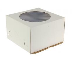 Коробка для торта 30х30 см, h 19 см, картон белый, КРЫШКА С ОКНОМ (50), Арт. EB 190 