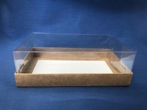 Коробка для торта 22х13,5 см h 7 см, дно картон крафт (200)+ крышка купол ПЭТФ, 1*5 (200)