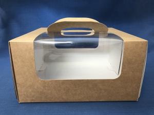 Коробка для торта 22х23 см h 12 см, картон крафт, с окном и ручкой, 1*5 (150)