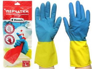 Перчатки хоз. латексные BICOLOR, р-р L, 1*12 (144 уп/кор.) Komfi