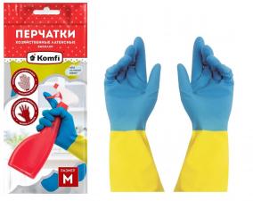 Перчатки хоз. латексные BICOLOR, р-р M, 1*12 (144 уп/кор.) Komfi