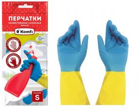 Перчатки хоз. латексные BICOLOR, р-р S, 1*12 (144 уп/кор.) Komfi
