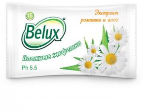 Салфетки влажные "Belux", Ромашка + алое (белая) 1*15шт (24) 815495-Б