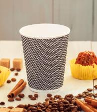 Стакан бумажный 360 мл/12oz, d-90мм, h-116мм, 3-х сл., гофр., 1*25 шт. (500 шт./20уп.) черно/белая клетка, Арт. RPS90-12BW