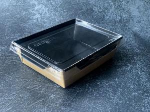 Салатник 500 мл Black GEOBOX с прозр. ПЭТ крыш. (внутр. 140x105 h 45 мм) КРЫШКА 1*50 + ДНО 1*50 (300)
